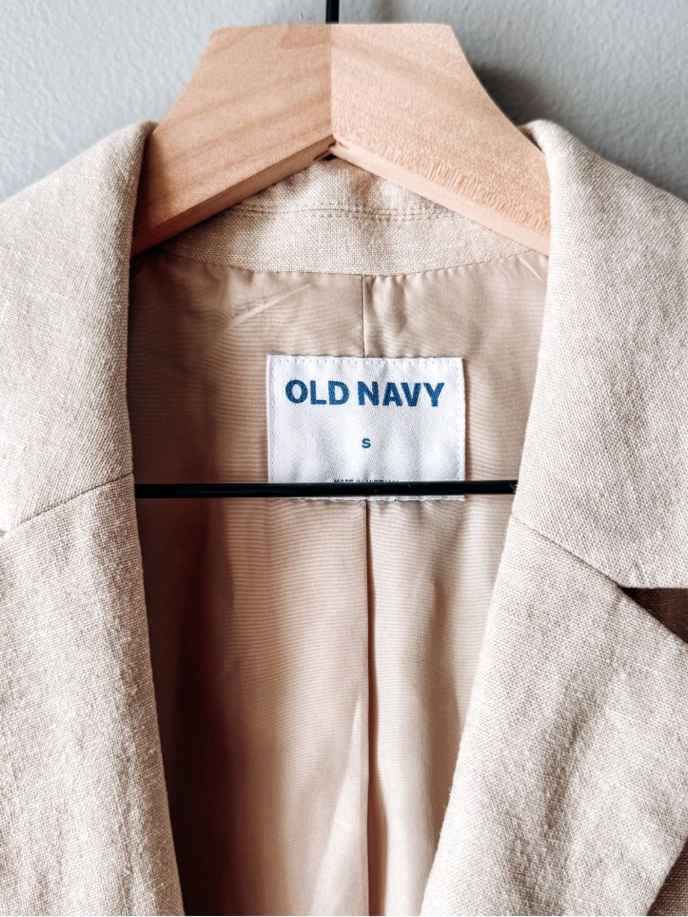 Old Navy Beige Linen Blend Blazer Lightweight One Button Jacket Size S - Picture 3 of 5